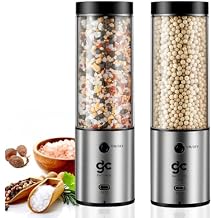 Electric Salt & Pepper Grinder Set One-Handed Automatic Pepper Mill with LED Light Adjustable Coarseness Large-Capacity Refillable Mill Durable Ceramic Core Battery Powered Seasoning Grinder for Home