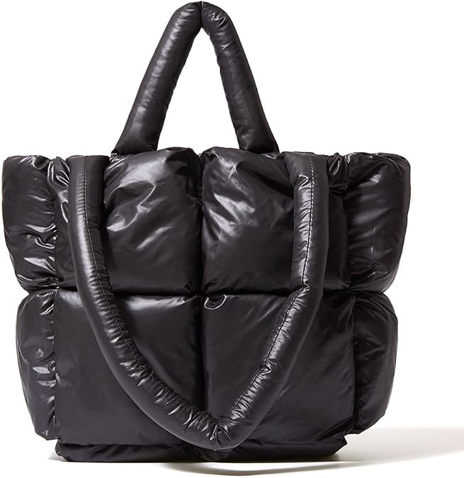 Luxury Chic Quilted Cotton Padded Designer Handbag for Women, Winter Soft Puffer Shoulder Bag (Black)