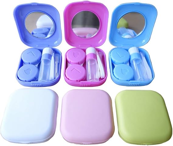 6 Pack Contact Lens Case Kit with Insert Mirror Lightweight, Compact, Portable Travel Contact Lens Box Set