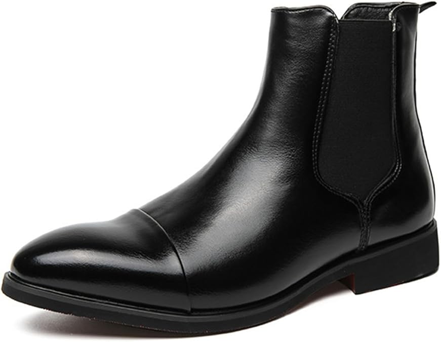 Men's Chelsea Boots Mid High Top Leather Slip On Fashion Ankle Boot Casual Shoes for Men