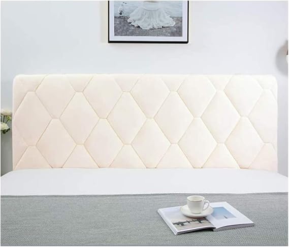 Cushion Headboard Cover, Velvet Bed Headboard Slipcover Protector Stretch Solid Color Padded Dustproof Cover Quilted Bed Head Covers for Twin Queen Full California King Size Beds 71inch Light Beige