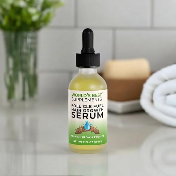 Follicle Fuel Hair Growth Serum | 2oz | Nourish, Grow & Protect | Fuller, Thicker Looking Hair | World's Best Supplements