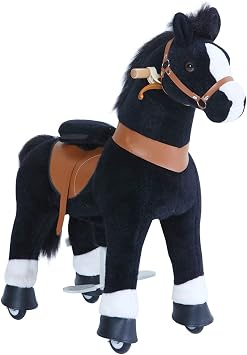 PonyCycle Ride on Horse with Brake, Sound & Pedal Pad, Classic Model U Walking Horse Mechanical Pony Black Giddy up Pony Plush Toy Walking Animal U3 for Age 3-5 Years -Ux326