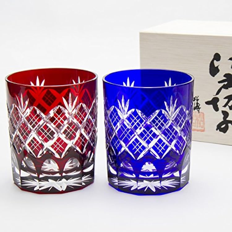 Tajimaglas TG04-24-2 Tajima Glass Edo Kiriko Layered Arai Pattern, Chrysanthemum Bottom, Old Glass, Pair