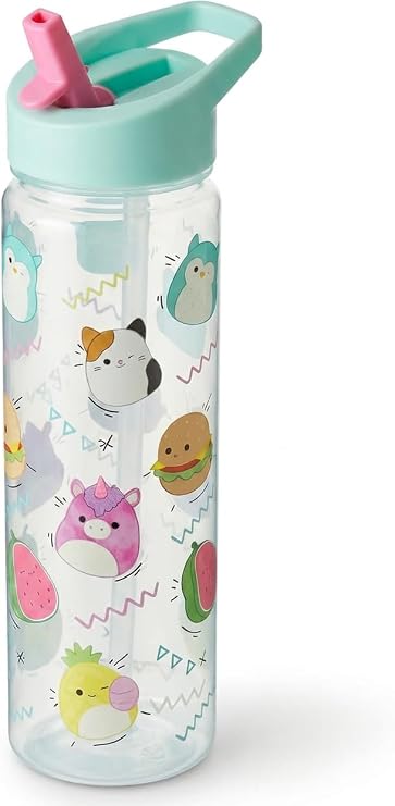 Hox Squishmallows 600ml Kids Water Bottle with Straw, Leak Proof Flip Spout, BPA Free Reusable Drinks Bottle with Carry Loop, Cute Kawaii Character Design for School & Travel