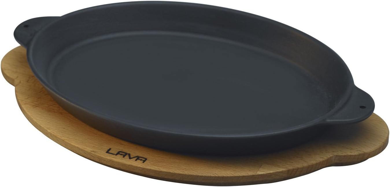 Lava Pişirme Kabı LV ECO FT 1824 T10 K4 Fajita Plaka, Oval, Integral Metal ve Ahşap Plaka, Ölçüler 18 x 24 cm, Dökme Demir, Siyah
