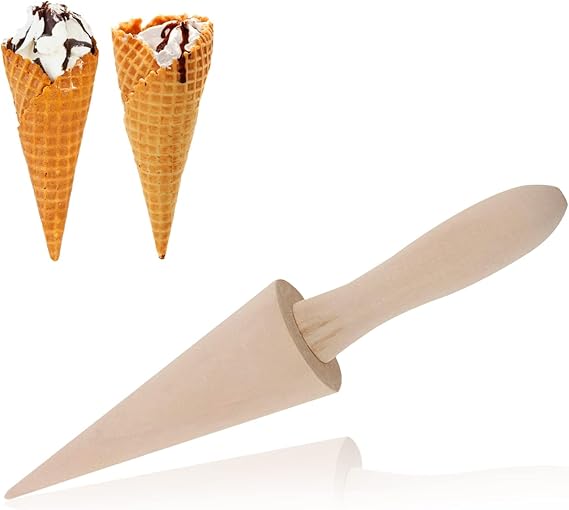 Waffle Cone Roller Ice Cream Cone Mould Wooden Ice Cream Roll Maker 9.3in Length Horn Pastry Roll Molds DIY Cooking Baking Pastry Tool for Cake Waffles Kitchen Tool