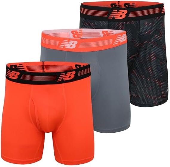 New Balance Men's Performance Boxer Briefs with Fly, Breathable Stretch Underwear, Moisture Wicking, Soft Waistband (3 Pack)