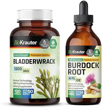 BIO KRAUTER Bladderwrack 100 Capsules & Burdock Root Tincture 4 Fl. Oz.