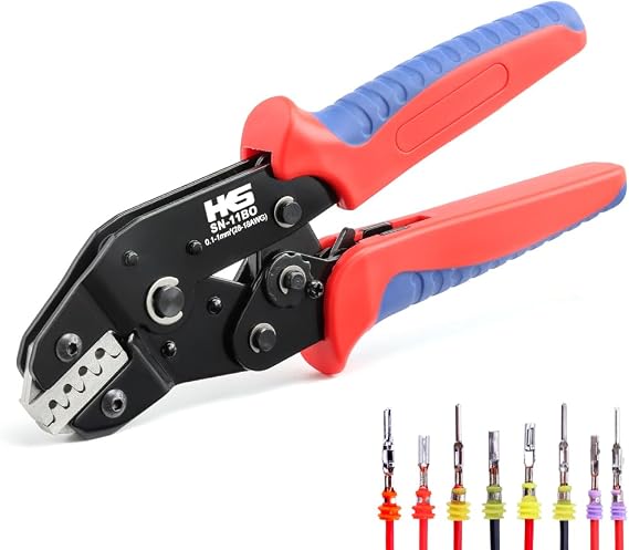 HKS Crimping Tool for AWG 28-18 (0.1-1mm2) Delphi APTIV Terminals, Metri-Pack 150/280/630, APEX 2.8 & AMP Superseal 1.5 - SN-11BO Dual Crimp (Conductor+Seal) with One-Cycle Chrome-Moly Jaw