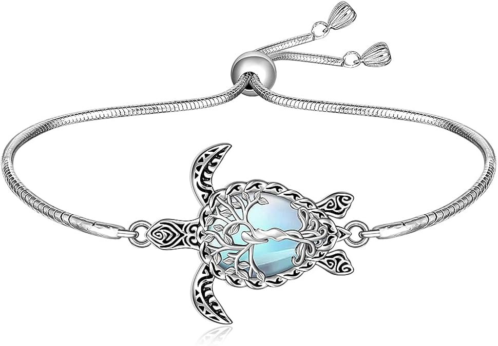 Fenthring Turtle Bracelet for Women Sterling Silver Sea Adjustable Beach