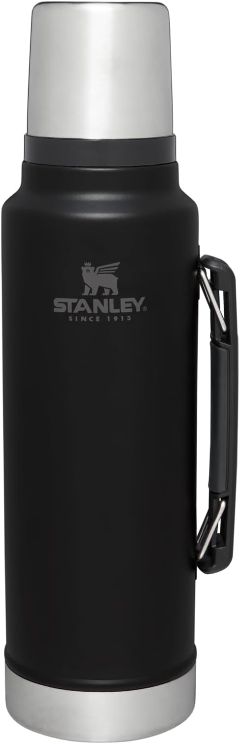 Stanley Classic Legendary Vacuum Bottle 1.5 qt Wide Mouth with Leakproof Cup Lid Keep Drinks Hot or Cold Packable for Travel Insulated Stainless Steel Thermal Bottle BPA-Free Black 2.0