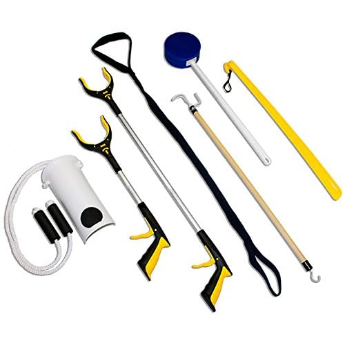 RMS Premium 7-Piece Hip & Knee Kit with Leg Lifter, 19 & 32 Reachers, Sock Aid, Dressing Stick, Bath Sponge & Shoe Horn Long-Term Orthopedic Aids for Chronic Hip, Knee & Mobility Limitations