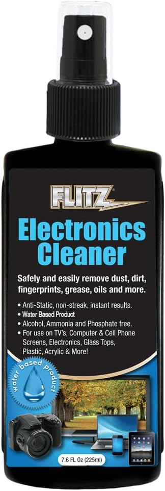 FLITZ Electronic Screen Cleaner Spray - 7.6oz of USA-Made Multi-Purpose Monitor Cleaner for Computers, TVs, Lenses, Phones, More - Non-Streak, Anti-Static Screen Spray w/No Harsh Chemicals
