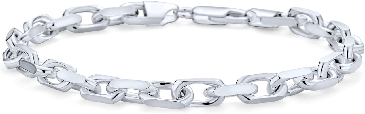Bling Jewelry Mens Thick Solid Heavy .925 Sterling Silver Anchor Oval Forzata Chain Link Bracelet Made In Italy 8-8.5 Inch