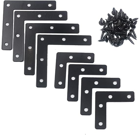 DGOL 20 Packs Two Sizes 3-1/8 inch and 2 inch L Black Flat Corner Braces with Screw, Picture Photo Frame Angle Bracket