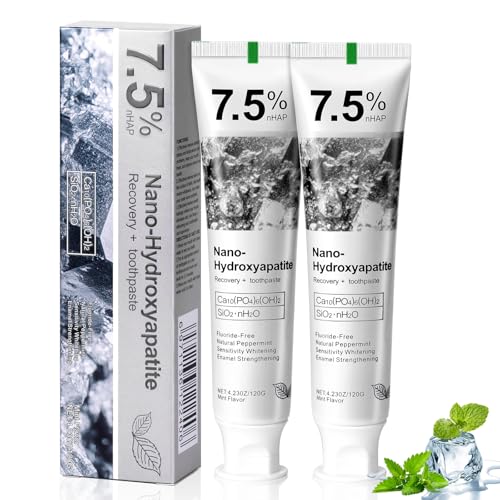 2PCS Hydroxyapatite Toothpaste 7.5 for Enamel Protection, Fluoride-Free Toothpaste for Sensitive Teeth, Fresh Breath, Mild Mint Flavor, 4.23 oz