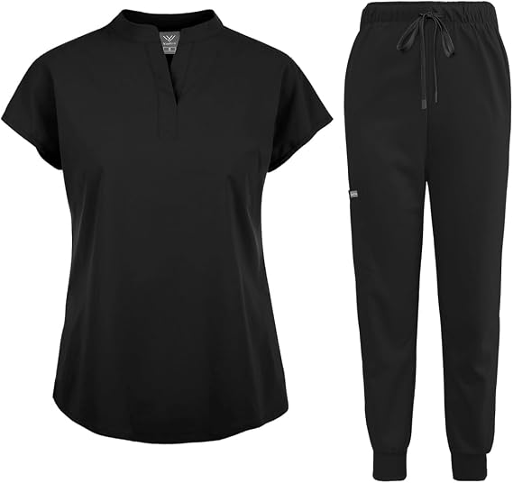 niaahinn Scrubs Set for Women Nurse Uniform Jogger Suit Stretch Top & Pants with Multi Pocket for Nurse Esthetician Workwear