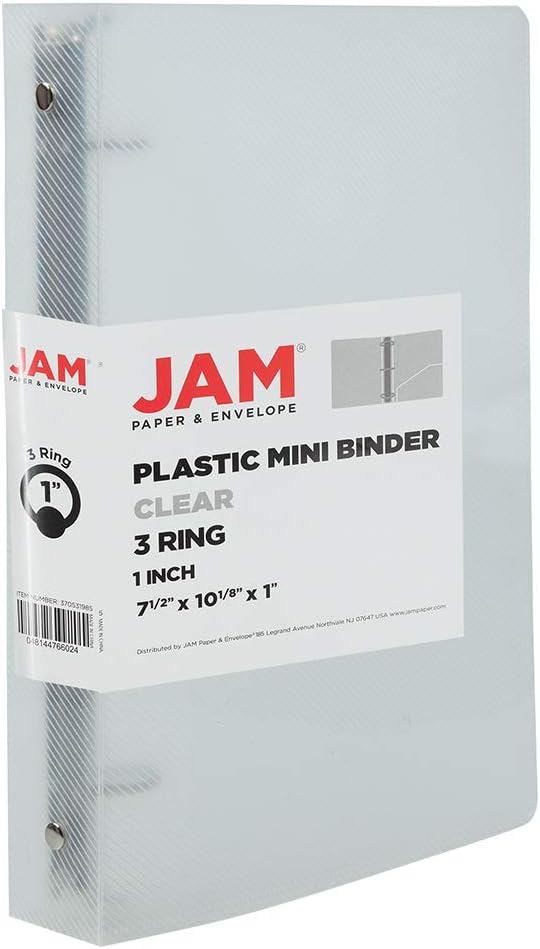 JAM PAPER Plastic 1 inch Mini Binders - Clear 3 Ring Binder - Bulk 24/Pack