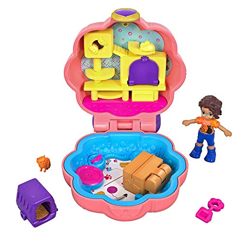 Polly Pocket Tiny Pocket Places Purrfect Playhouse Compact with 2 Reveals, Accessories, Micro Shani Doll, Captain Cobblywobbles Pet & Sticker Sheet