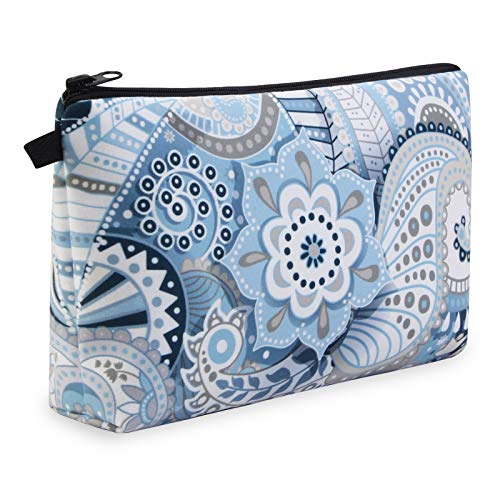 MAGEFY Makeup Bags for Women, Portable Travel Cosmetic Bag with Black Zipper Pouch Waterproof Makeup Pouch Multifunctional Small Bag for Women 1 pack, blue flower 0175