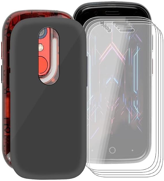 for Unihertz Jelly Star Case, with [ 4 x Screen Protector Tempered Glass Film], Black Soft Silicone Cover Shockproof Bumper Protection Case for Unihertz Jelly Star (3.00") - Black