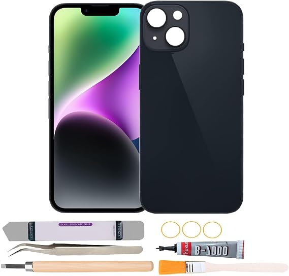 Back Rear Glass Cover Replacement Compatible with iPhone 14 6.1 inches with Repair Tool Kits (Black)