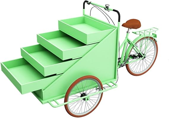 Large Tricyle Vending Cart, Mobile Wagon Flower Cart Front Loading Pedal Assist Food Bike, Cargo Tricycle 3 Wheel Bike,Large Capacity Drawer Storage Design, Open Body Type Tricycle,Green