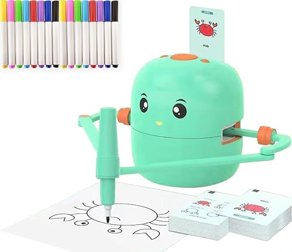 Interactive Drawing Robot for Children Boys Girls,Voice Interactive Educational Painting Toy with 100 Cards for 4 5 6 7 8 9 10 11 12 Years Old Kids Children's Day Birthday Christmas(Green)