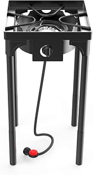 Outdoor & Indoor Portable Propane Stove, Single & Double Burners with Gas Premium Hose, Detachable Legs for Backyard Kitchen, Camping Grill, Hiking Cooking, Outdoor Recreation (DB01-Medium,1 Burner)