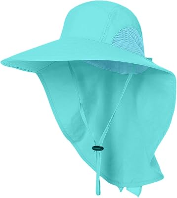 UPF 50 Sun Protection Hat for Men and Women, Wide Brim Outdoor Beach Fishing Cap with Neck Flap, Breathable Mesh, Windproof