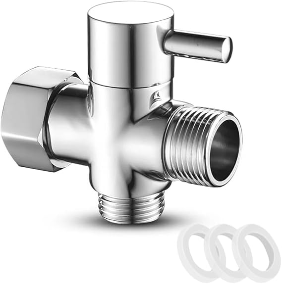 Shower Diverter Valve,G1/2" Brass Shower Splitter Shower Valve with Rubber Washer,3-Way T Adapter Valve for Hand Held Showerhead,Fixed Spray Head,Handheld Toilet Nozzles,Chrome