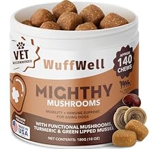 WuffWell Mighty Mushroom Supplement for Dogs - Turkey Tail & Green Lipped Mussel - Senior Dog Wellness, Immune Support, Turmeric - Enhance Vitality & Longevity in Aging Dogs - 7 Mushrooms