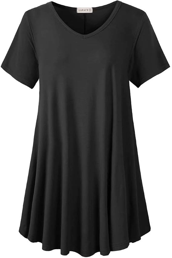 LARACE Womens Plus Size Tops V Neck Short Sleeve Shirts Summer Tunic Tops