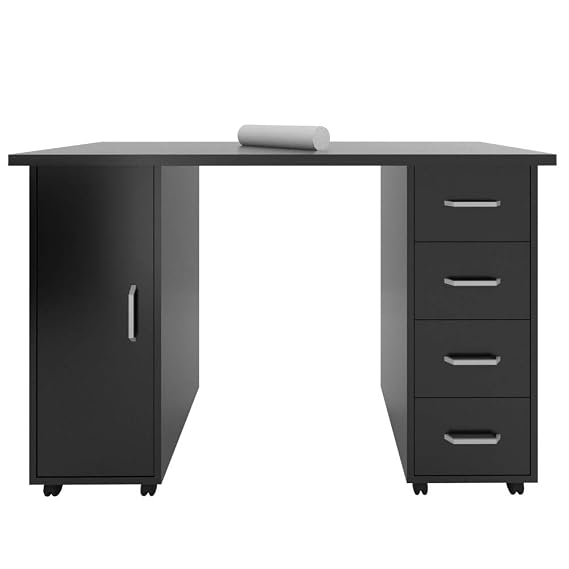 Double Edged Manicure Nail Table,Nail Table Station Desk with 4 Drawers,2 Storage Box,Spa Beauty Salon Nail Art Equipment (Black)