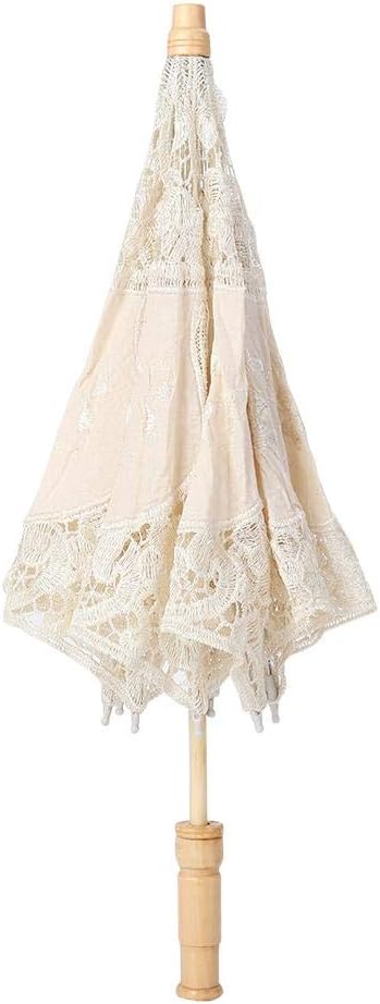 Lace Umbrella-Embroidery Bridal Parasol Handmad'e Lace Flower Embroidery Parasol Wedding Bridal Photography Umbrella(43 * 4 * 4cm/16.9 * 1.6 * 1.6in(Large)-Beige)