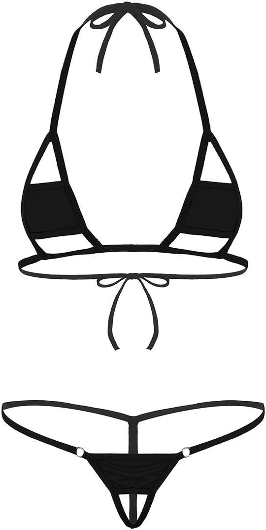 iEFiEL Women Sexy Halter Neck Swimsuit Hollow Micro G String Bikini Sexy Lingerie Set 2 Pieces