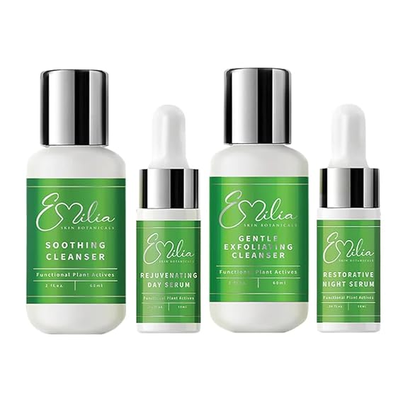 Travel Kit with Free Bag 4-Piece Day & Night Skincare Set | Soothing Cleanser, Exfoliating Wash, Vitamin C Day Serum & Restorative Night Serum | Hydrating & Brightening