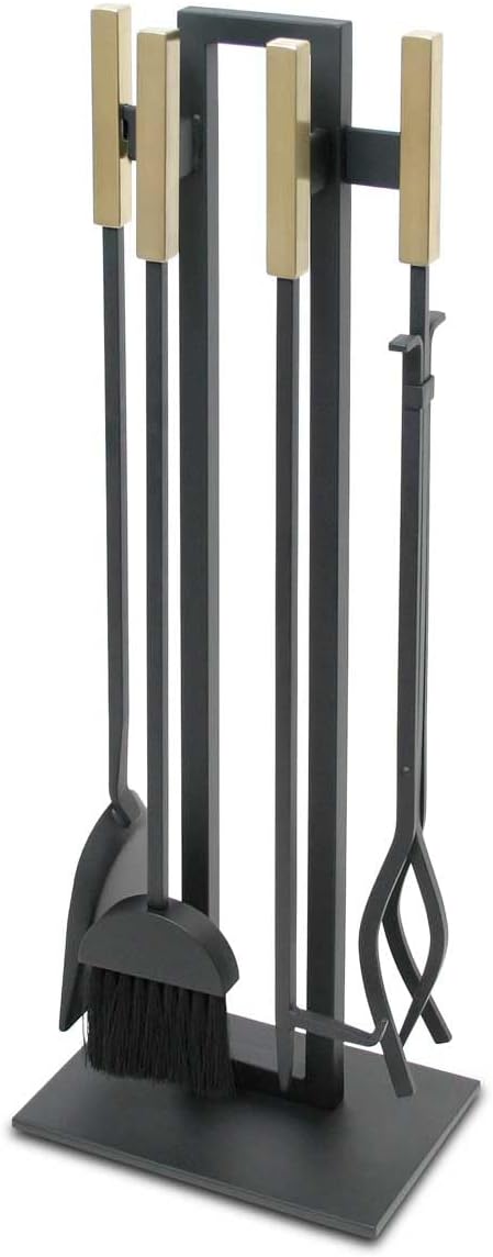 Pilgrim Home and Hearth Modern Fireplace Tool Set, Black and Brass