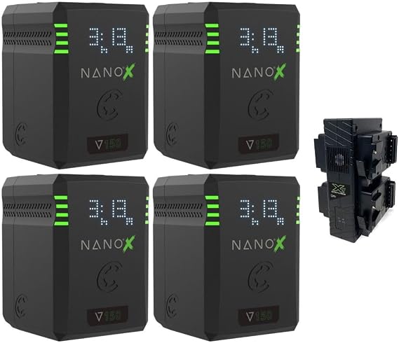 Kellards Core SWX NANOX V150 Micro 150Wh Li-Ion Battery (V-Mount) (4 Pack) Bundle with Core SWX Compact Quad Micro Battery Fast Charger (V-Mount)