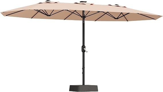 15ft Large Patio Umbrella With Base - Outdoor Double-Sided Market Umbrella, Crank Handle for Easy Opening, Durable & Stylish Design, UV Protection for Sun Safety, Perfect for Patio Tables & Poolside