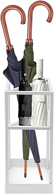 DouSeiAi 20 Inch Geometric Umbrella Stand, Metal Freestanding Umbrella Rack with Shelf, Entryway Organizer with Bottom Drip Tray for Drip Dry, Holds Umbrellas, Canes, Walking Sticks White