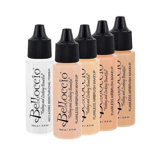 Belloccio Fair Color Shade Foundation Set - Professional Cosmetic Airbrush Makeup in 12 oz Bottles