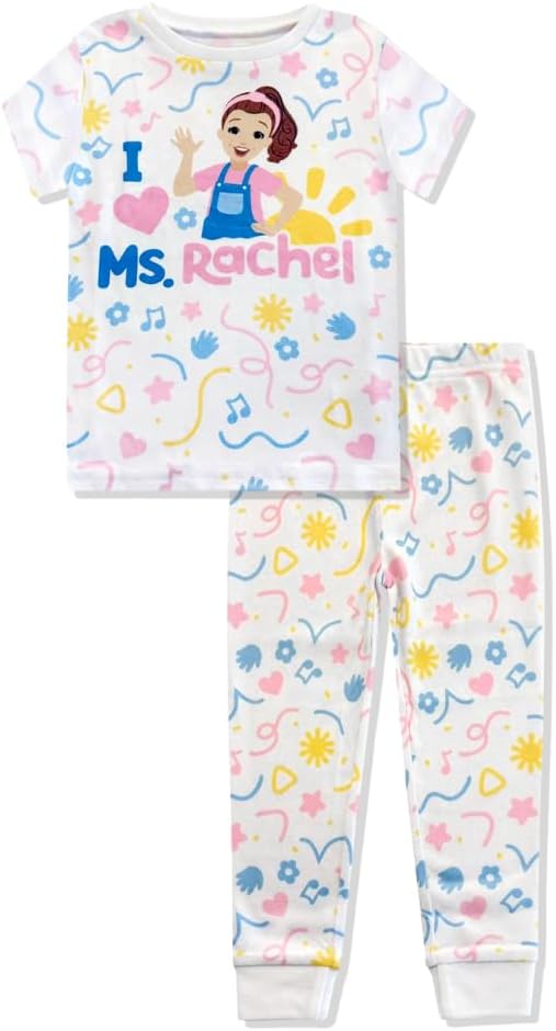 Ms. Rachel 2 Piece Pajama Set - Toddler Girls Boys PJ Set, Short Sleeve Shirt & Pants - Kids Sleepwear Set - Official License