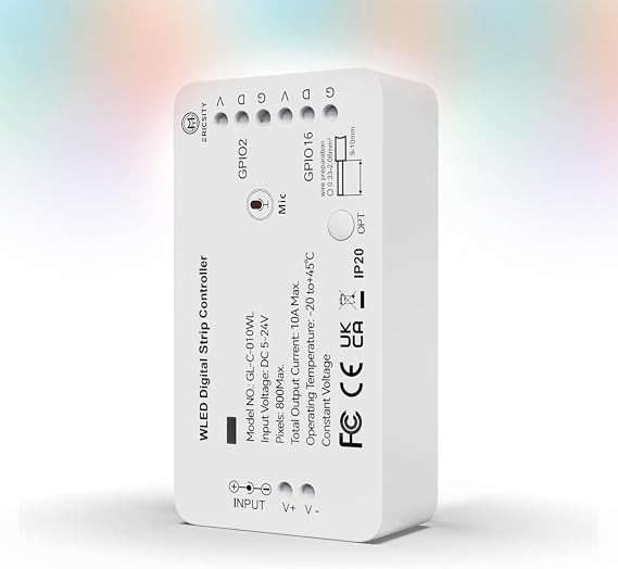 WLED LED Light Strip Controller with Mic, Addressable LED Controller RGB RGBW WS2812B SK6812 WS2811 TM1814 WS2813 WS2815 5-24V ESP32