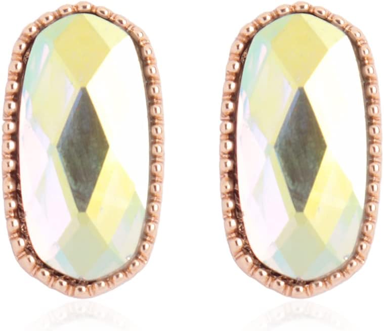 Faceted Jewel Geometric Drop Earrings - Sparkly Acrylic Crystal Statement Dangles Opalescent Oval, Hexagon, Leopard Clover, Leaf Teardrop