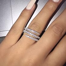 Mnyixsi 925 Sterling Silver Multi Layer Ring for Women, Wedding Engagement CZ Bands Ring, Stackable Cubic Zirconia Engagement Eternity Ring, Dainty Eternity Statement Promise Band Ring Size 7