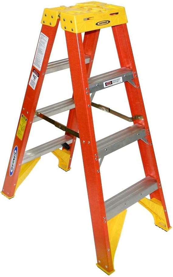 Werner (T6204) Twin Step Ladder, Fiberglass, Orange, 4' Length, 19.92" Width, 9" Height