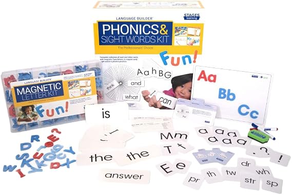 Language Builder Reading and Writing Intervention Phonics & Sight Words Kit, Word Cards, Letters, Whiteboard, Lesson Plans, for K3, Homeschool & Special Education, Autism Reading Curriculum