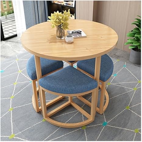 Modern Round Dining Table and Chair Set Business Dining Table Set for Office Reception and ion Stylish Table and Chair Combination for Living Room and Kitchen Rest Grey Co,Blue